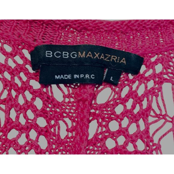 BCBG Maxazria Crocheted Linen Cotton Blend Bohemian Top Pink Lge Oversized Retro - Picture 9 of 12
